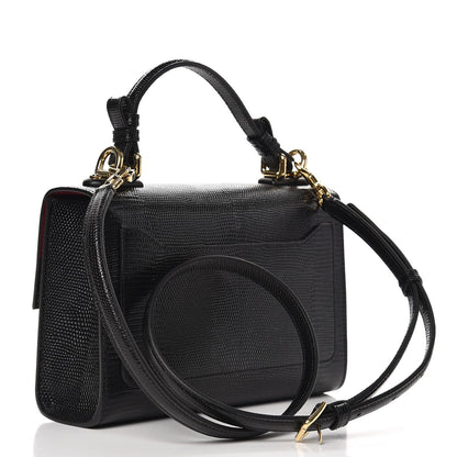 Dolce & Gabbana Iguana Calfskin Embossed Lucia Top Handle Bag Black 4 of 9