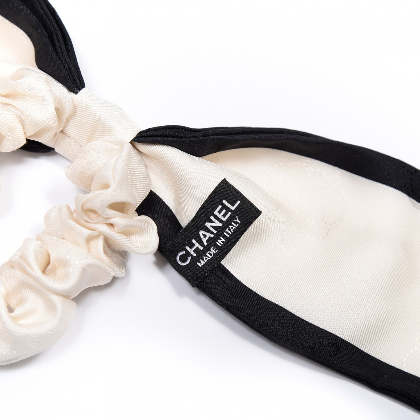 Silk Twill Hair Tie Ivory Black