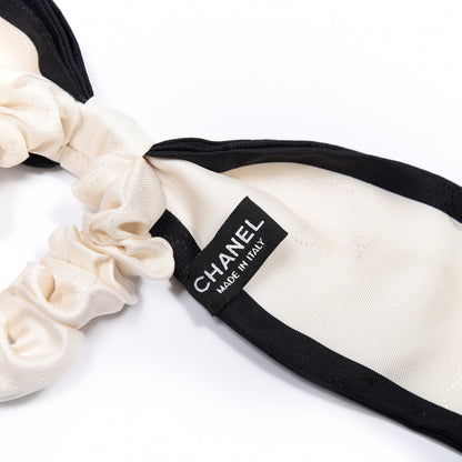 Chanel Silk Twill Hair Tie Ivory Black 4 of 4