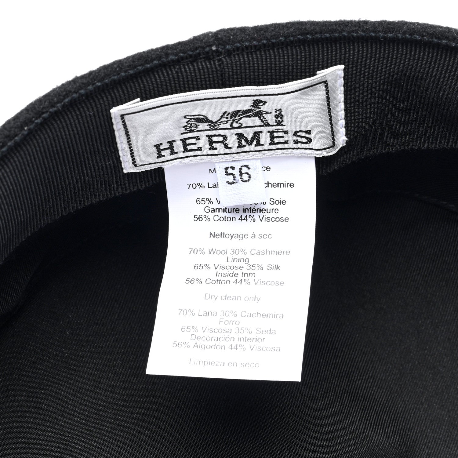 Hermes Wool Cashmere Womens Casquette Giulietta Cabourg Cliquetis Cap 56 Black 8 of 8
