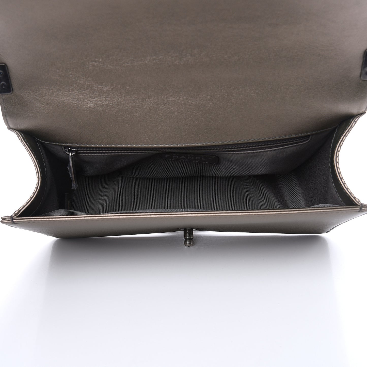 Metallic Lambskin Perforated New Medium Boy Flap Dark Silver