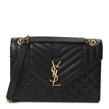 Saint Laurent Grain De Poudre Textured Mixed Matelasse Triquilt Medium Monogram Satchel Black 1 of 10