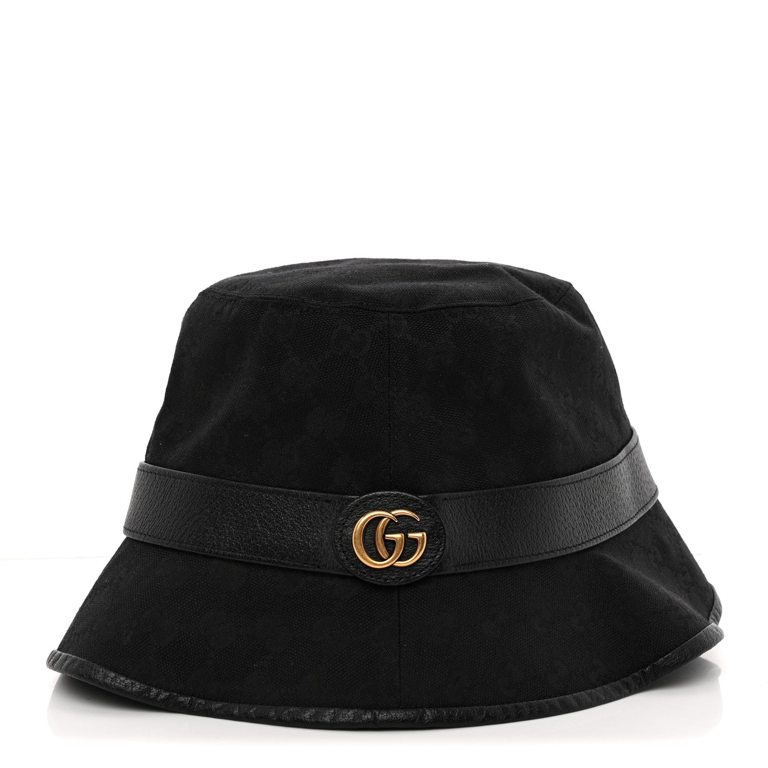 Gucci Monogram Textured Dollar Calfskin GG Jago Bucket Hat XL Black 2 of 16