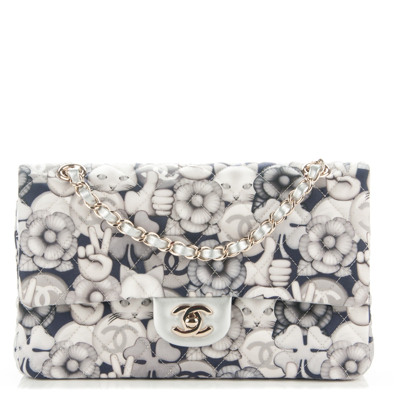Chanel Nylon Quilted Medium Cat Emoticon Double Flap Navy Ecru 1 of 7