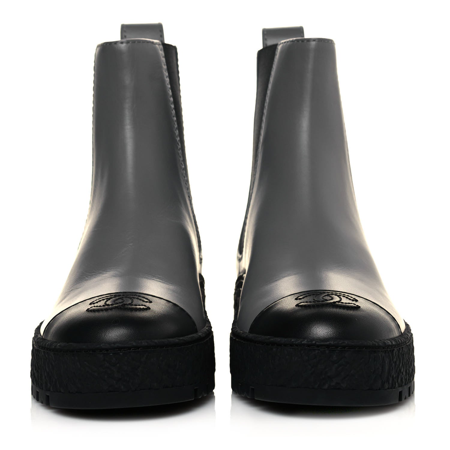 Chanel Calfskin Cap Toe CC Ankle Boots 37 Grey Black 2 of 9