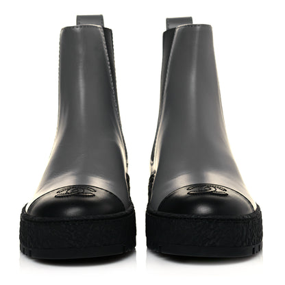 Chanel Calfskin Cap Toe CC Ankle Boots 37 Grey Black 2 of 9