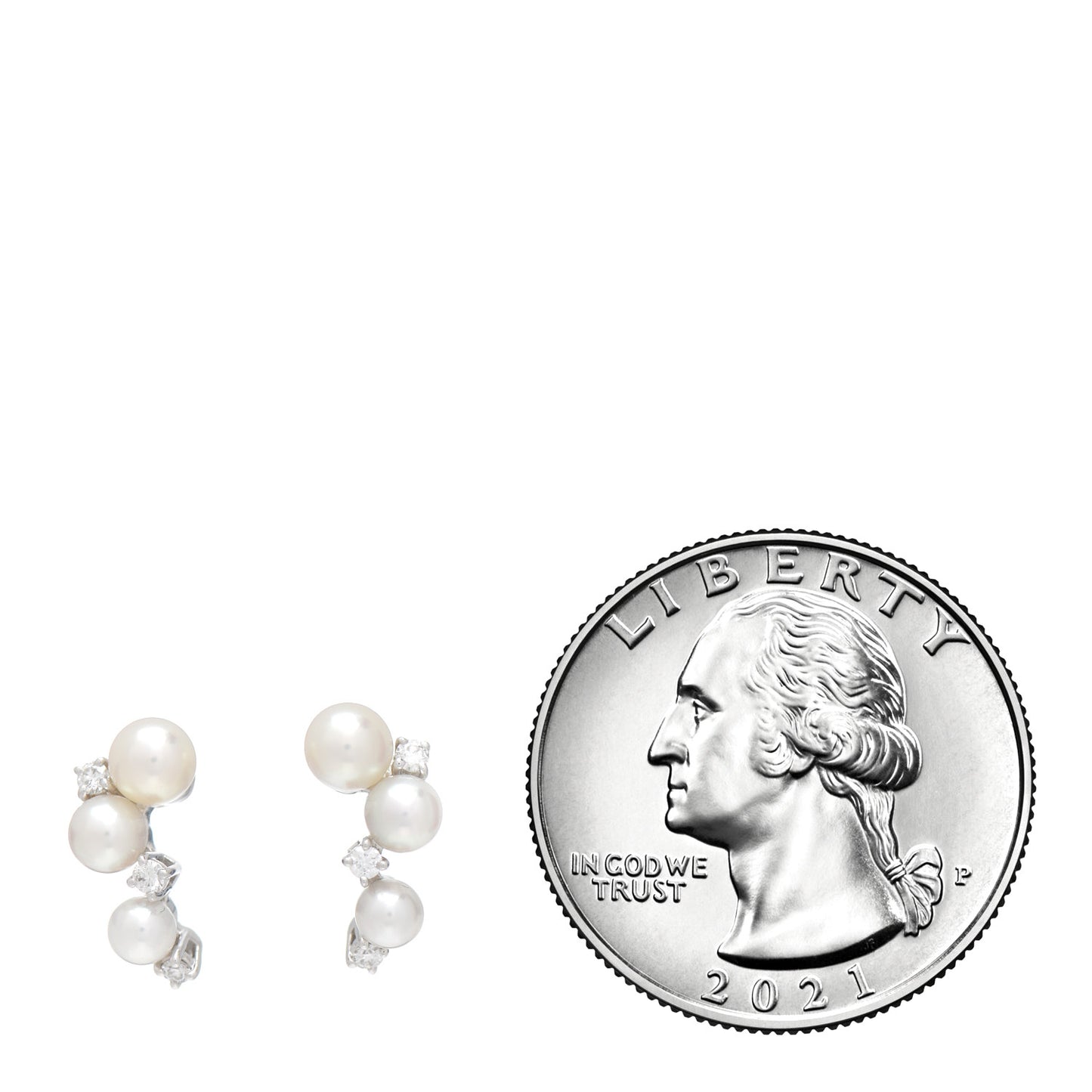 18K White Gold Diamond Akoya Pearl Cluster Earrings