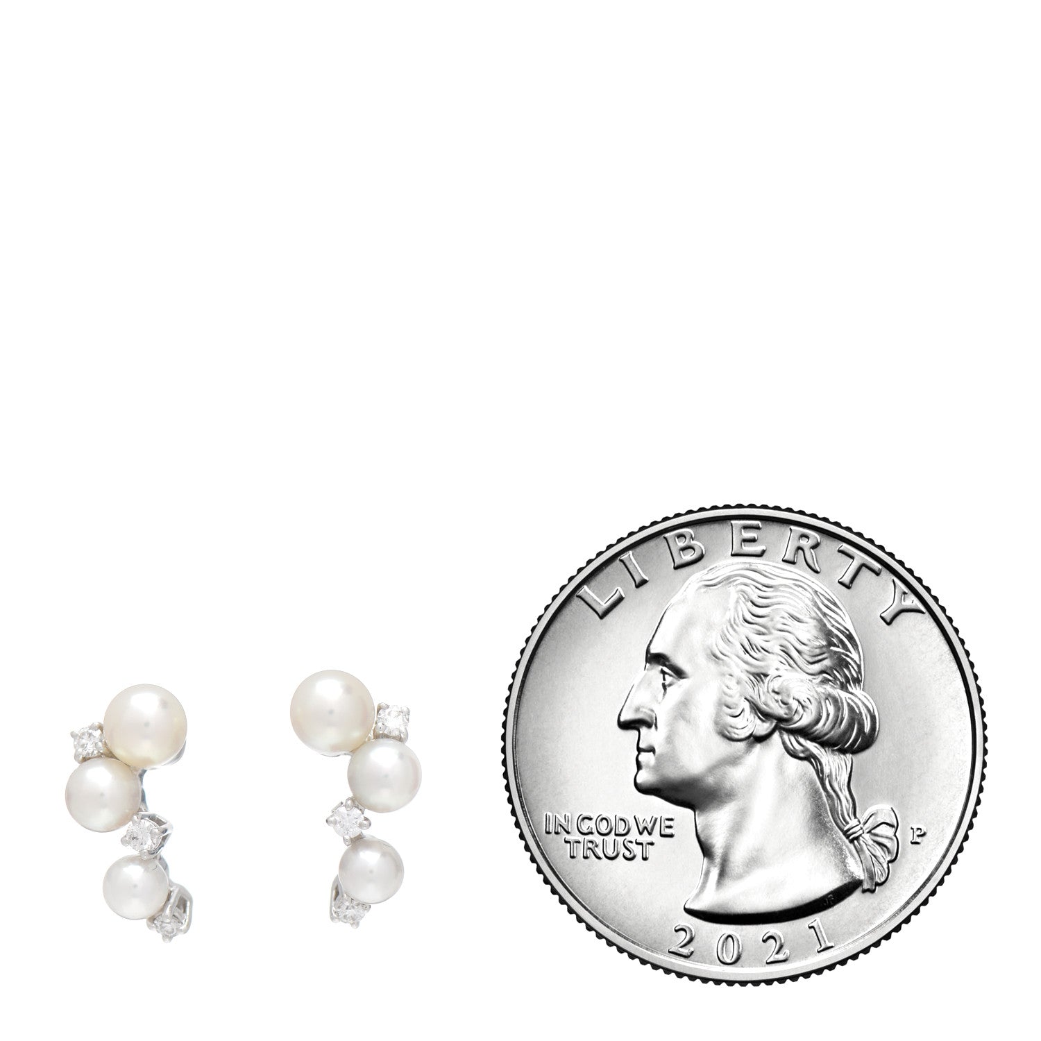 Mikimoto 18K White Gold Diamond Akoya Pearl Cluster Earrings 2 of 5