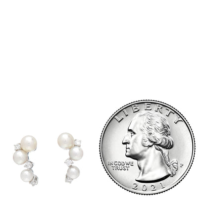 Mikimoto 18K White Gold Diamond Akoya Pearl Cluster Earrings 2 of 5