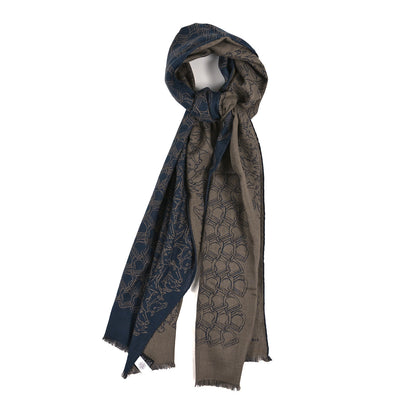 Hermes Cashmere Silk Horses Mix Tissee Reversible Muffler Taupe Tempete 1 of 3