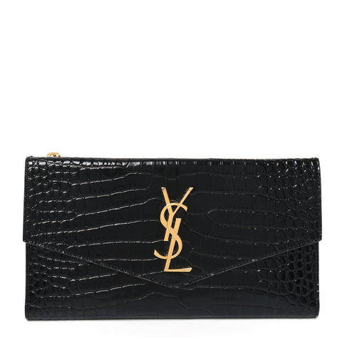 Calfskin Crocodile Embossed Monogram Uptown Wallet Black