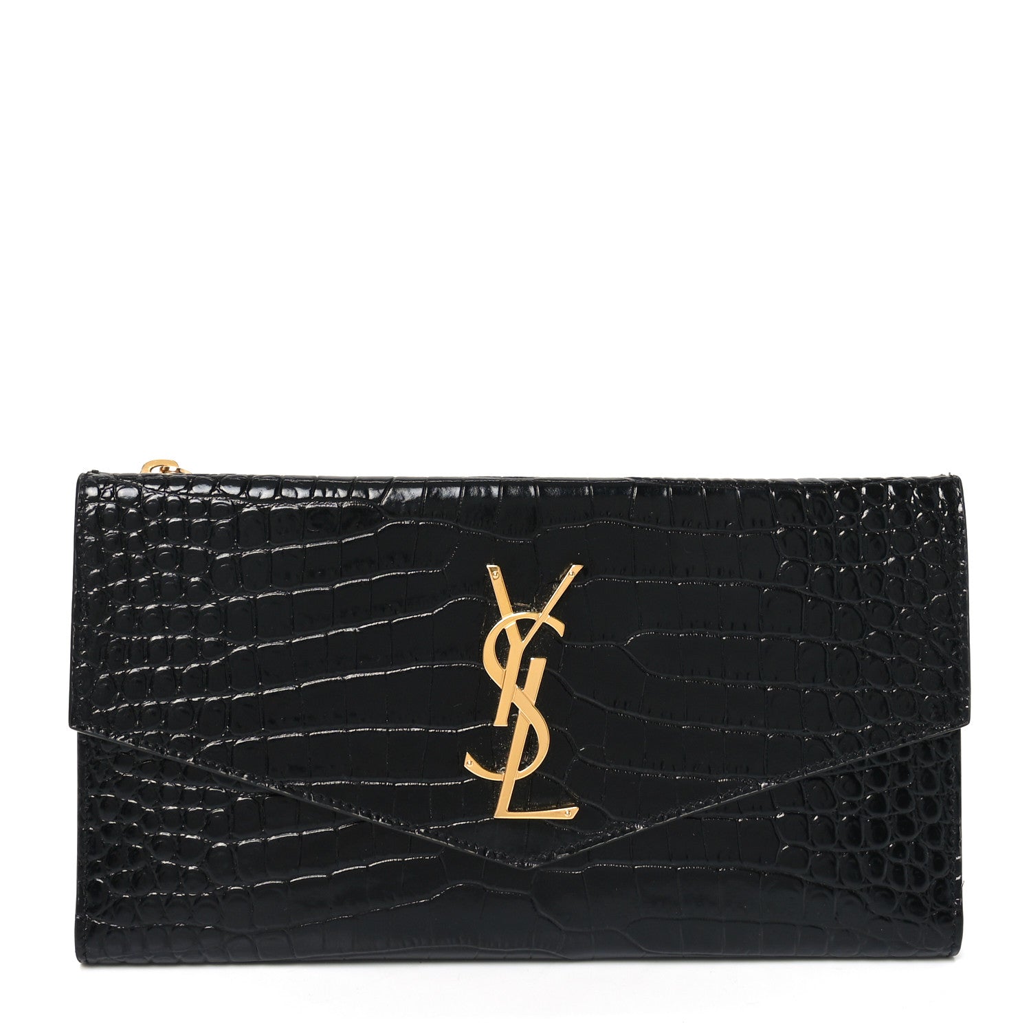 Saint Laurent Calfskin Crocodile Embossed Monogram Uptown Wallet Black 1 of 6