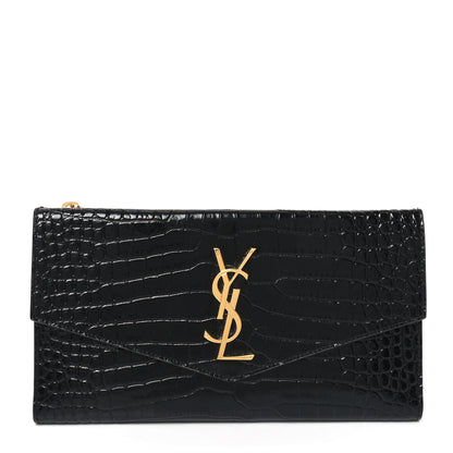 Saint Laurent Calfskin Crocodile Embossed Monogram Uptown Wallet Black 1 of 6