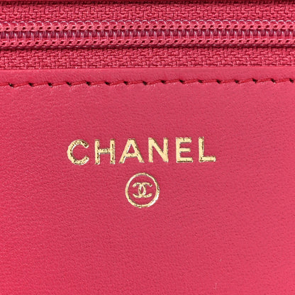 Chanel Lambskin Quilted CC Pearl Crush Wallet on Chain WOC Dark Pink 9 of 18