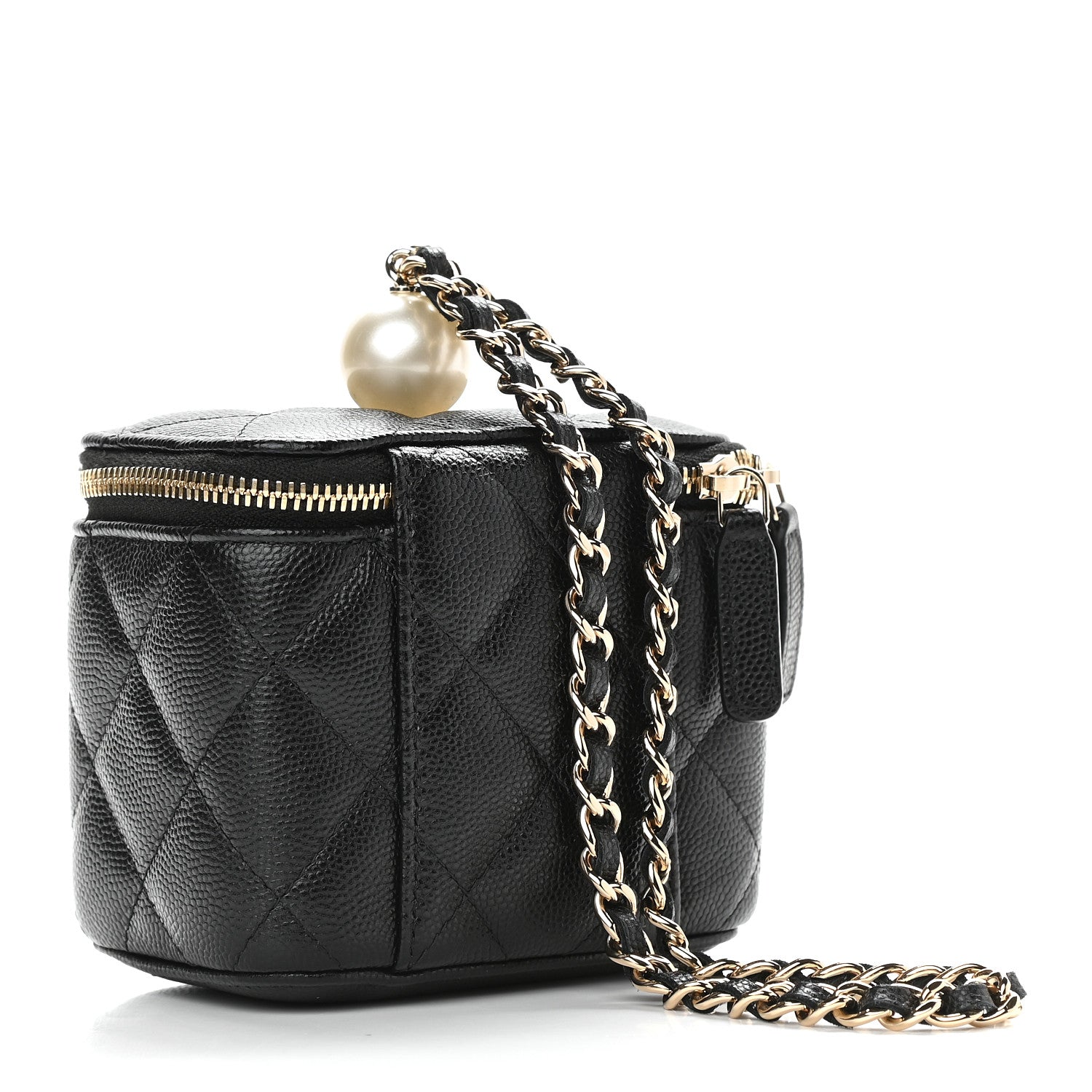 Chanel Caviar Quilted Mini Pearl On Top Vanity Case With Chain Black 4 of 18