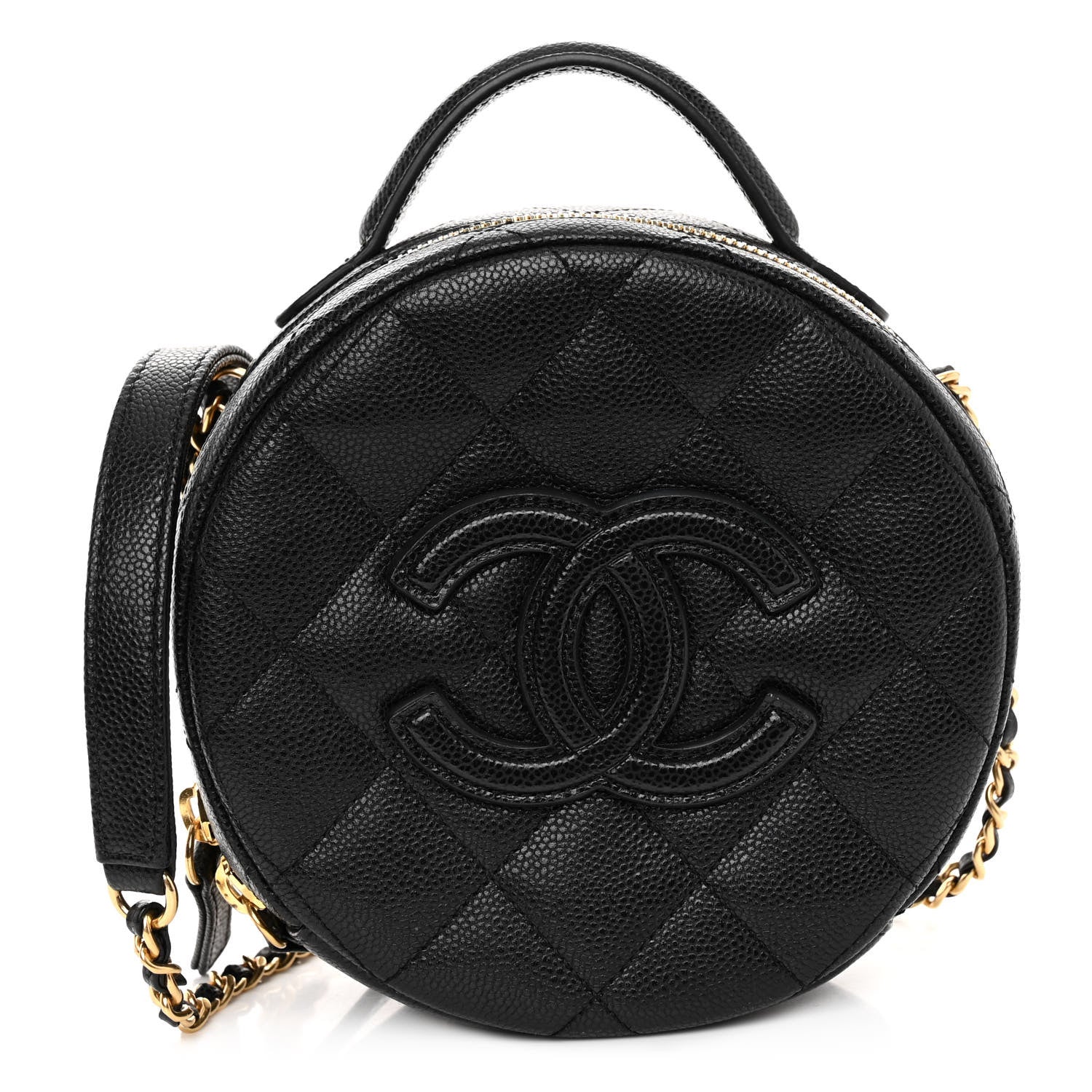 Chanel Caviar Quilted Small Round Vanity With Chain Black 1 of 10