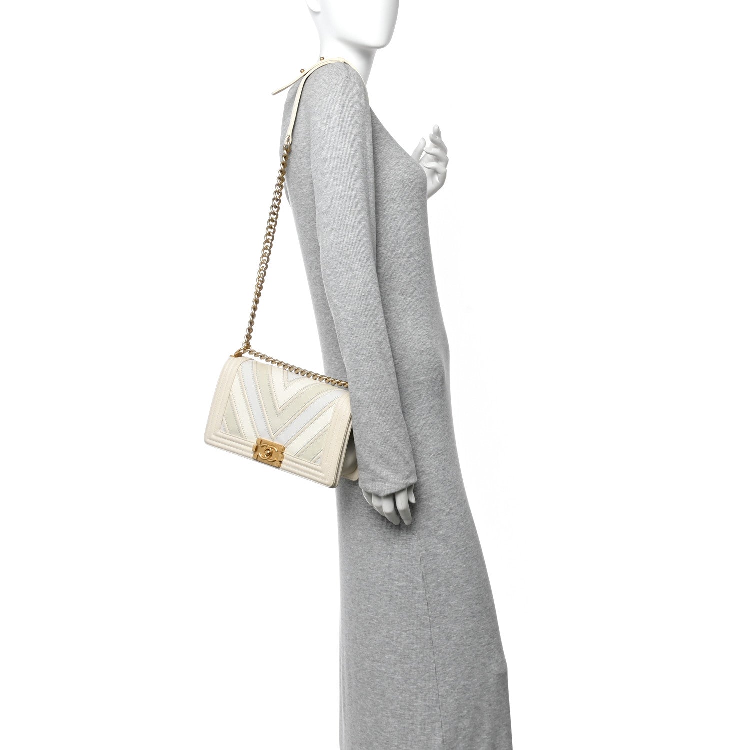 Chanel Caviar Suede Calfskin Chevron Medium Boy Flap White 2 of 12