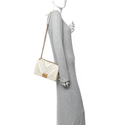 Chanel Caviar Suede Calfskin Chevron Medium Boy Flap White 2 of 12