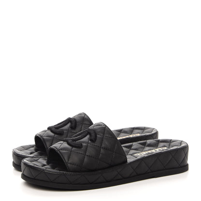 Chanel Lambskin Quilted CC Mules Sandals 39 Black 3 of 9