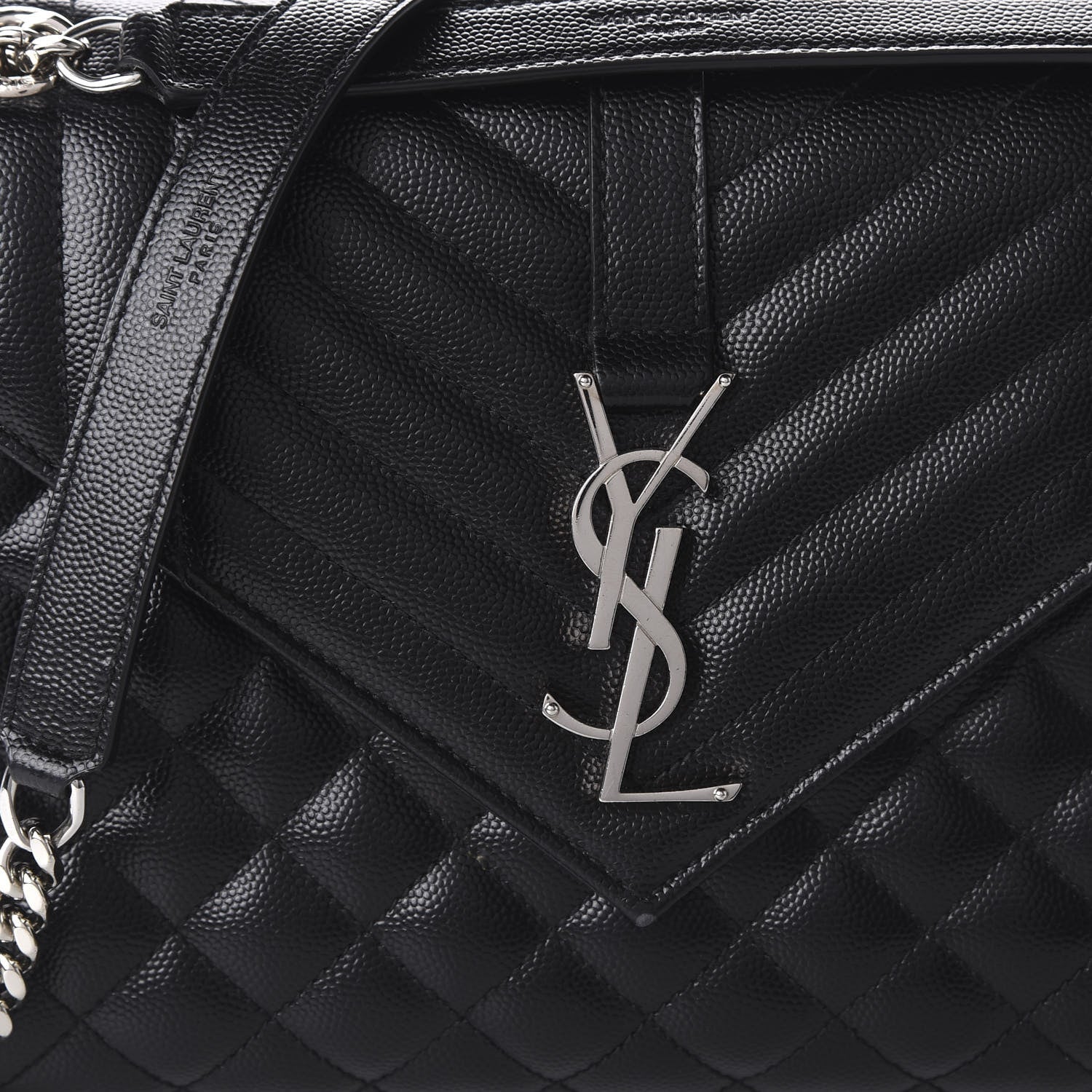 Saint Laurent Grain De Poudre Textured Mixed Matelasse Triquilt Medium Monogram Satchel Black 9 of 9