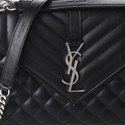 Saint Laurent Grain De Poudre Textured Mixed Matelasse Triquilt Medium Monogram Satchel Black 9 of 9