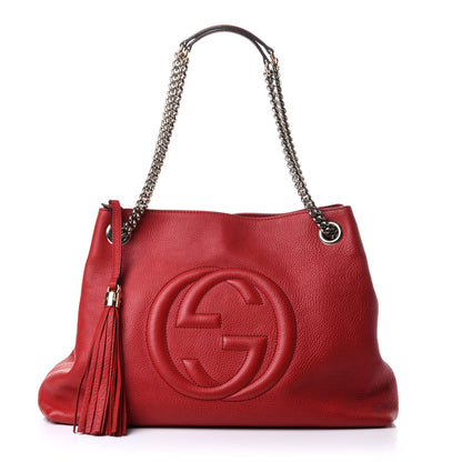 Gucci Pebbled Calfskin Medium Soho Chain Shoulder Bag Tabasco Red 1 of 11