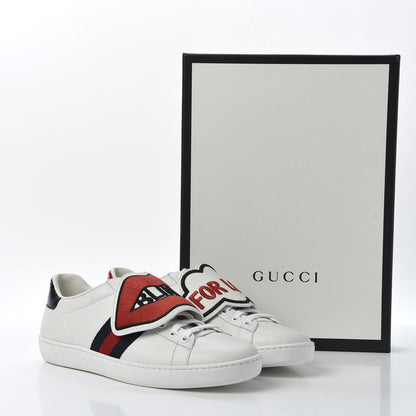 Gucci Calfskin Ayers Web Blind for Love Embroidered Womens Ace Sneakers 36.5 White 10 of 10