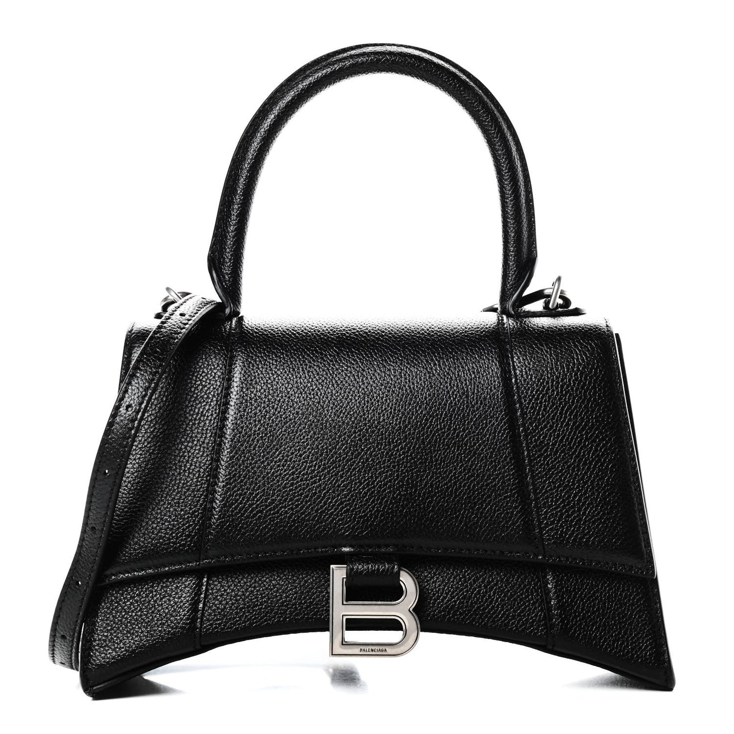 Grained Calfskin Small Hourglass Top Handle Bag Black