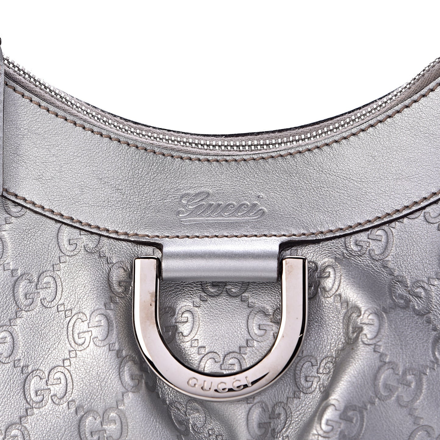 Metallic Guccissima Medium D Gold Hobo Silver