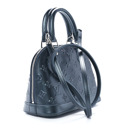 Louis Vuitton Metallic Calfskin Debossed Monogram Alma BB Steel Blue 2 of 10