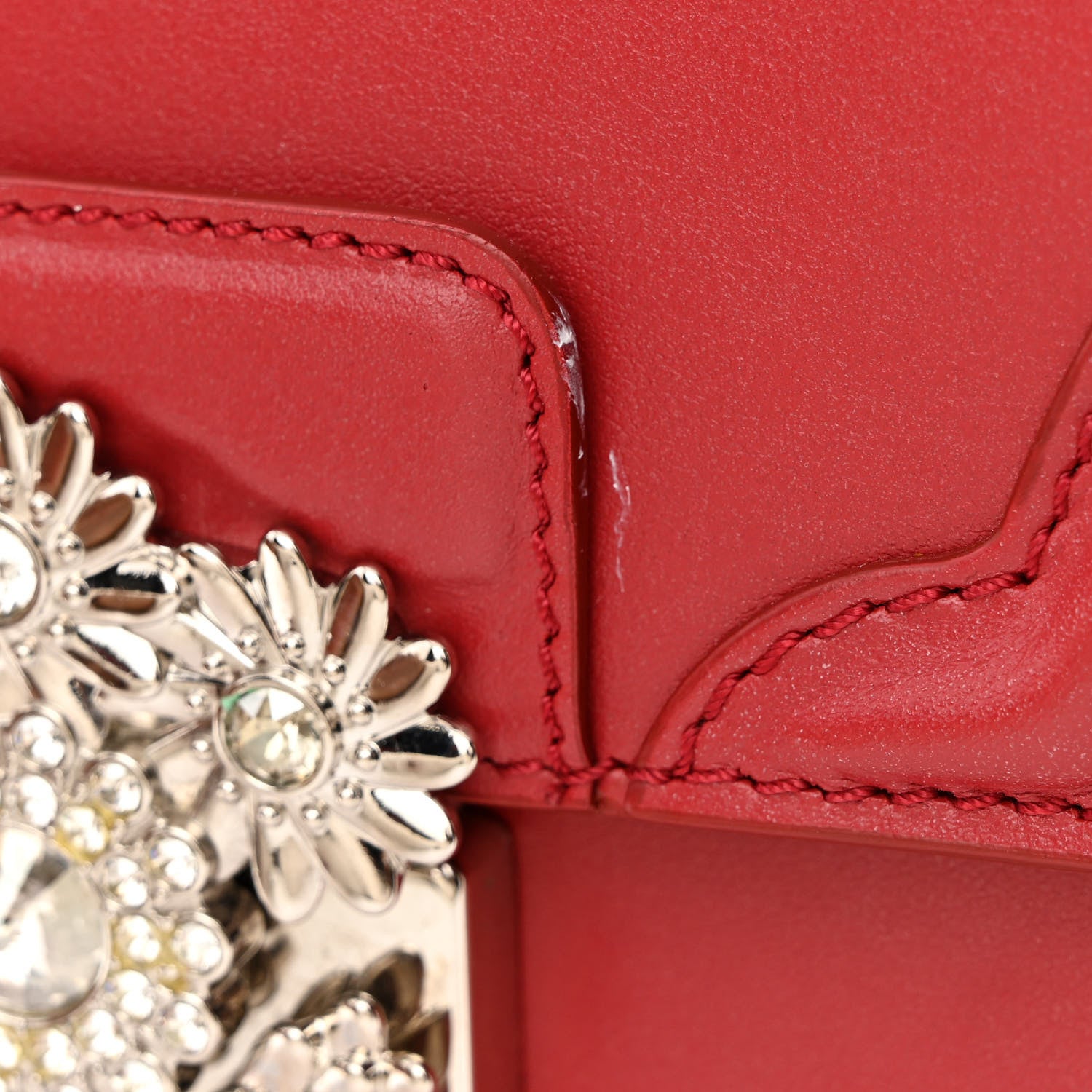 Alexander McQueen Calfskin Crystal Chain Flower Satchel Red 11 of 12