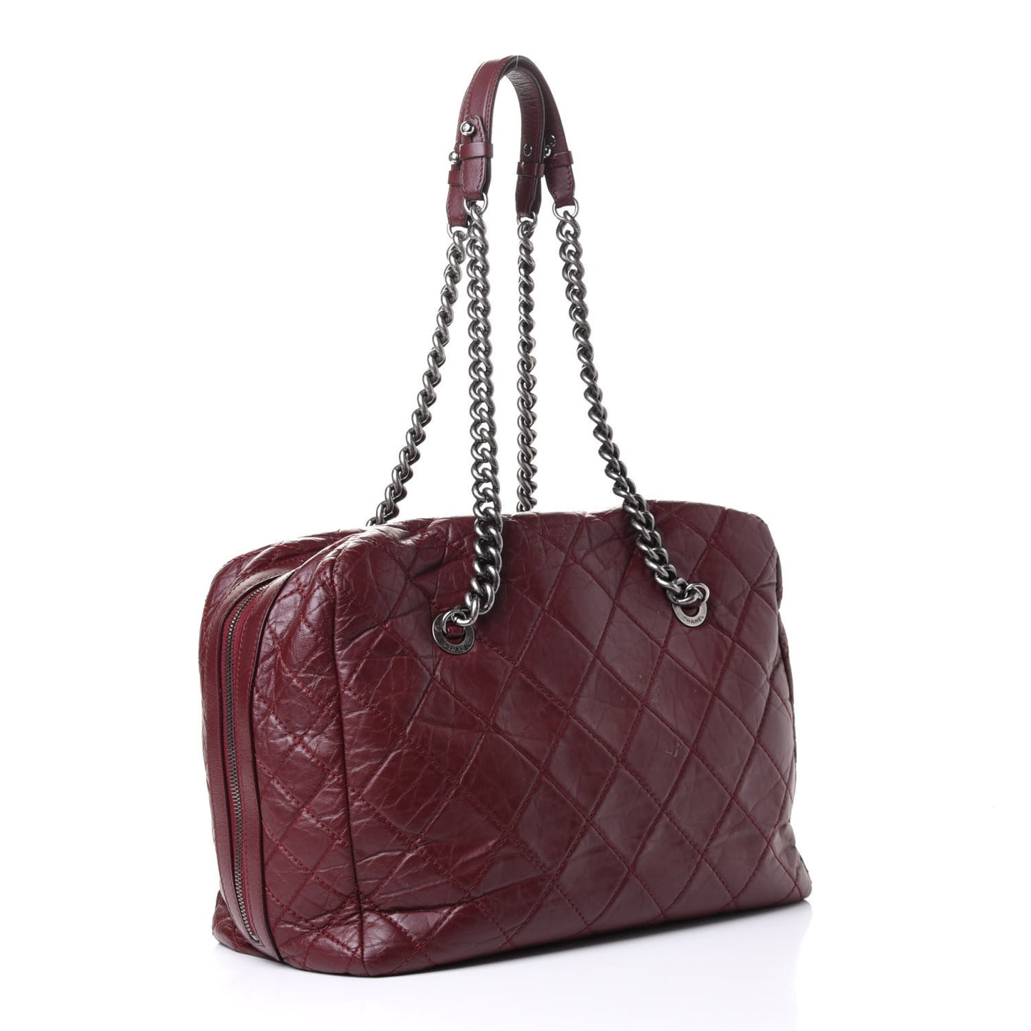 Aged Calfskin Quilted Large Secret Tag Bowling Bag Burgundy