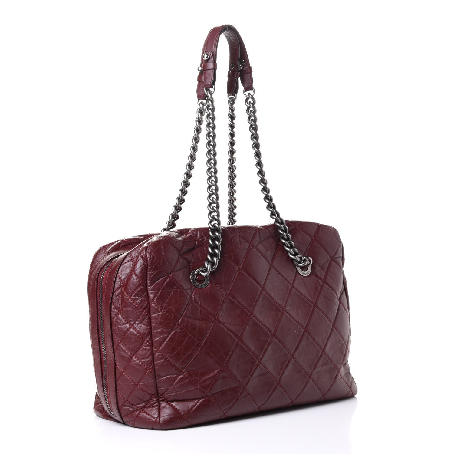 Chanel Aged Calfskin Quilted Large Secret Tag Bowling Bag Burgundy 2 of 4