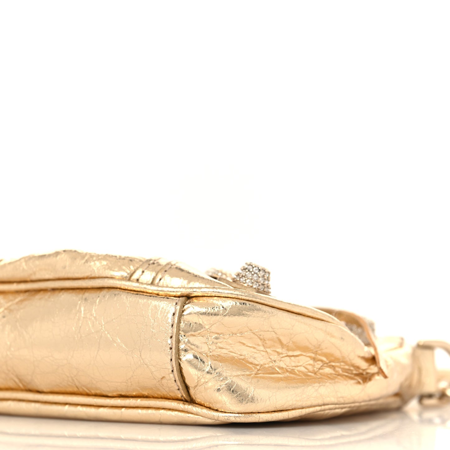 Metallic Arena Agneau Crystal Le Cagole Mini Purse With Chain Light Gold
