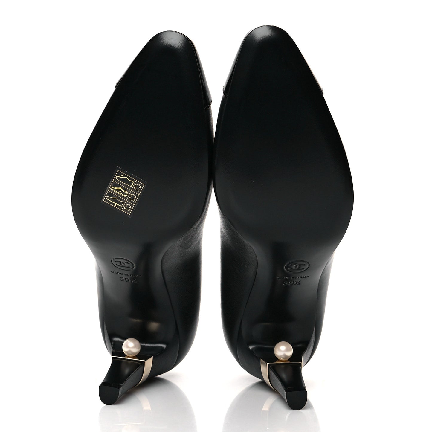 Lambskin Patent Cap Toe Pearl Pumps 39.5 Black
