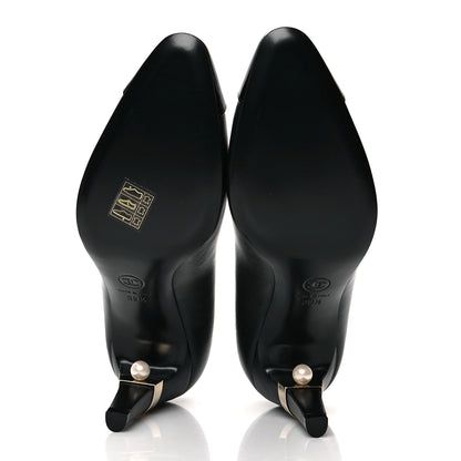 Chanel Lambskin Patent Cap Toe Pearl Pumps 39.5 Black 6 of 9
