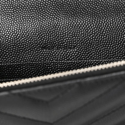 Saint Laurent Grain De Poudre Matelasse Chevron Monogram Envelope Chain Wallet Black 7 of 10