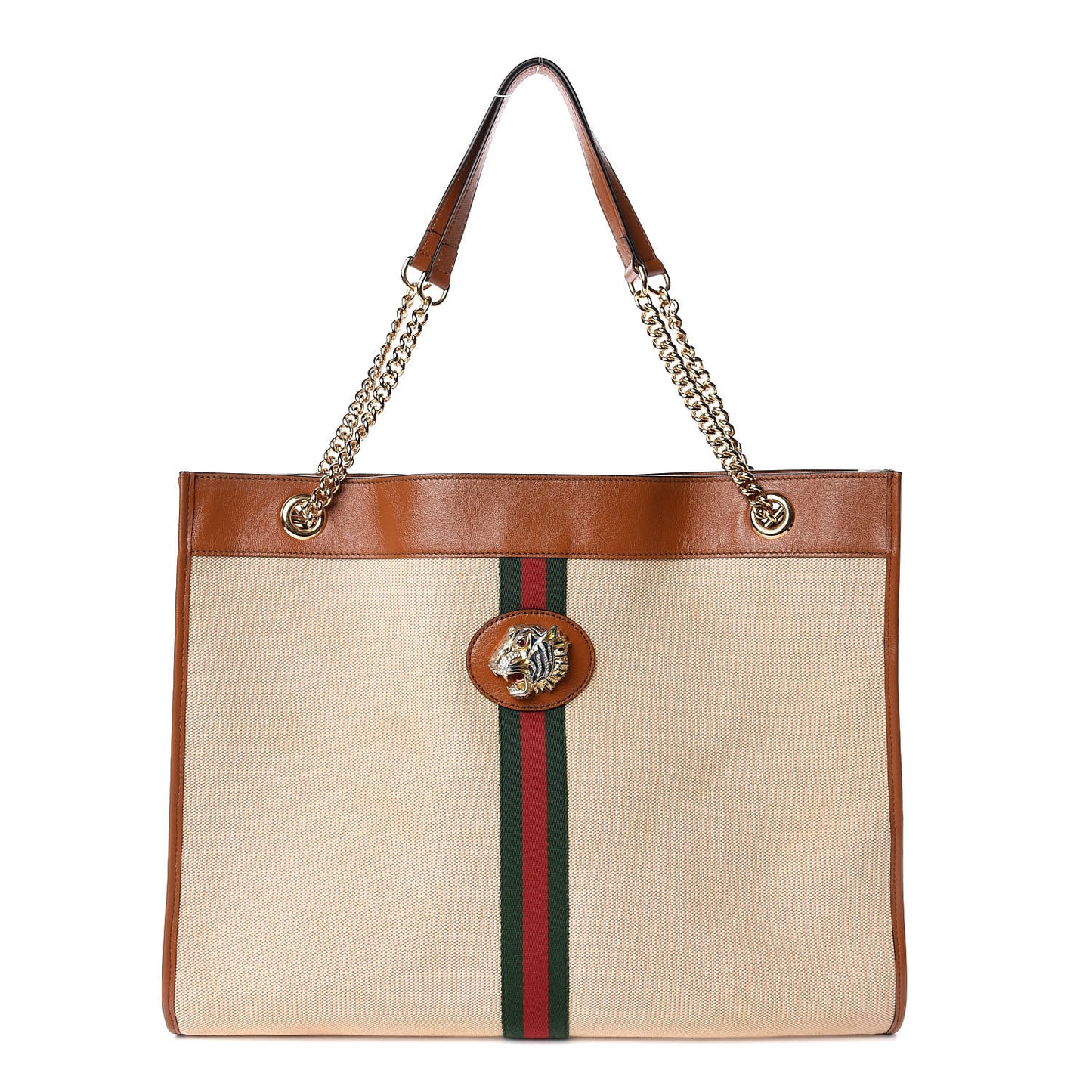 Vintage Canvas Calfskin Web Large Rajah Chain Tote Sand Light Cuir