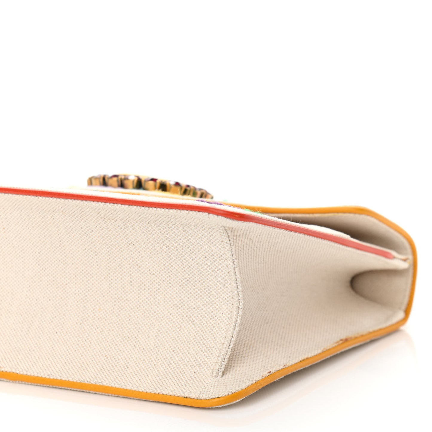 Linen Canvas Embroidered Small Shoulder Bag White