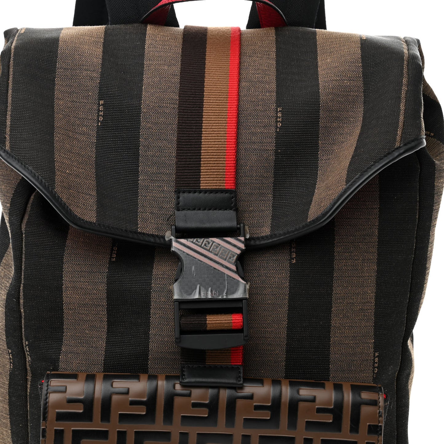 Fabric Jacquard Cuoio Romano Vitello Pequin Bi-Color FF 1974 Embossed Backpack Tobacco Moro Rosso Malboro Maya Black