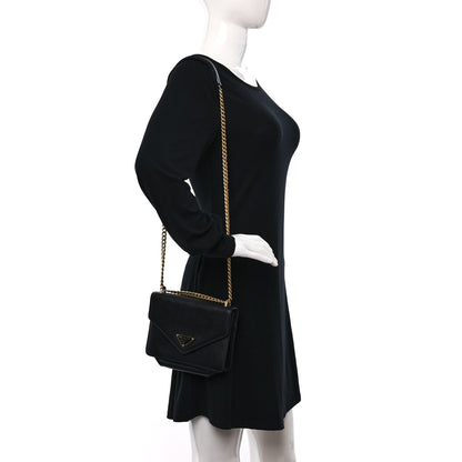 Prada Saffiano Soft Calfskin Metal Triangle Logo Envelope Chain Shoulder Bag Black 3 of 8