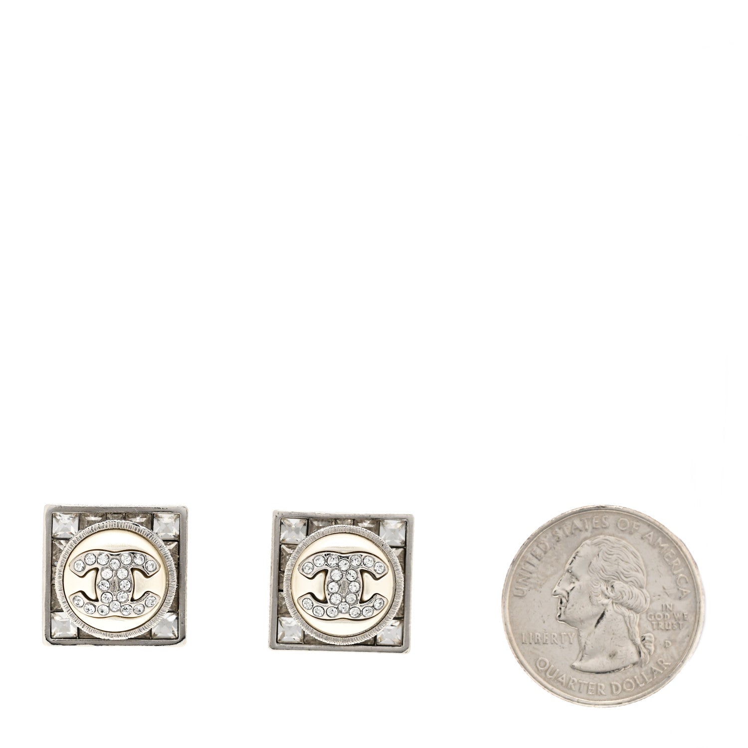 Chanel Pearl Baguette Crystal CC Square Earrings Silver White 2 of 5