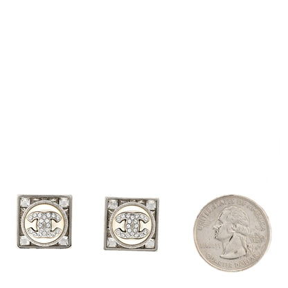 Chanel Pearl Baguette Crystal CC Square Earrings Silver White 2 of 5
