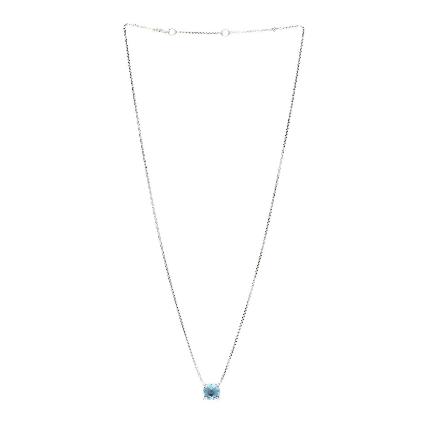 Sterling Silver Diamond Blue Topaz 9mm Petite Chatelaine Pendant Necklace