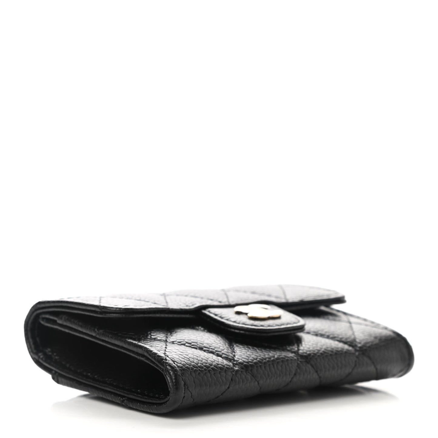 Caviar Quilted Flap Card Holder Wallet Black