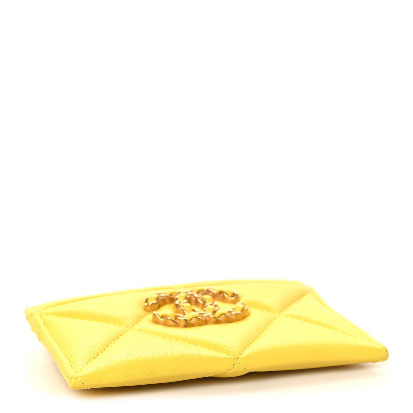 Lambskin Quilted Chanel 19 Card Holder Jaune