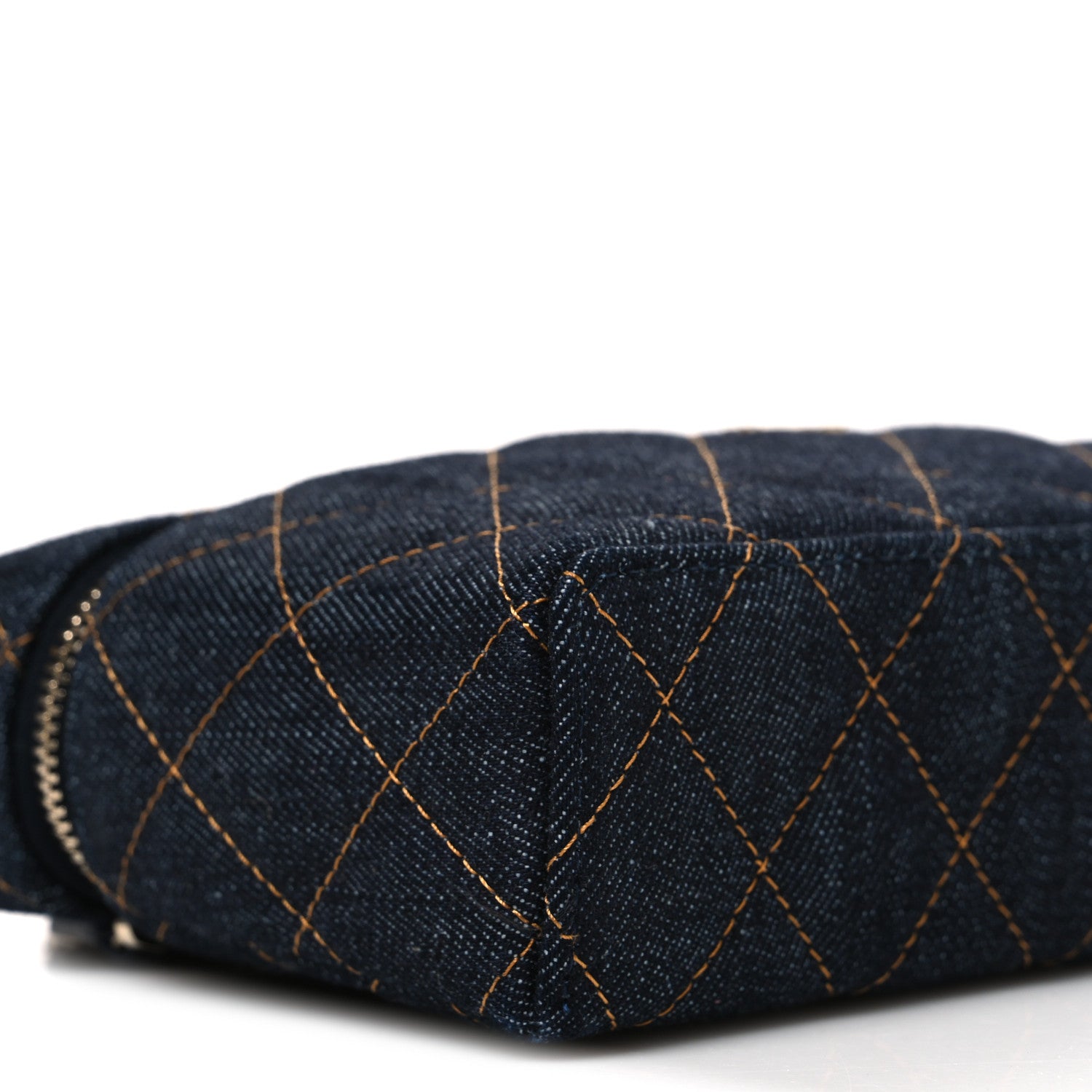 Chanel Denim Quilted Top Handle Slim Vanity Case With Chain Dark Blue Orange 9 of 10