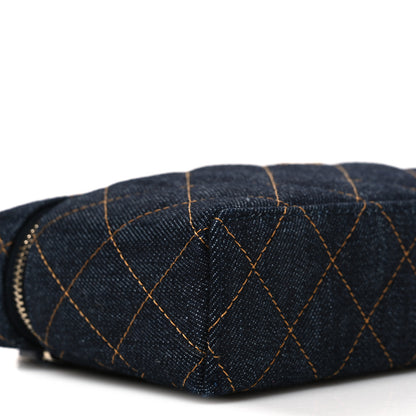 Chanel Denim Quilted Top Handle Slim Vanity Case With Chain Dark Blue Orange 9 of 10