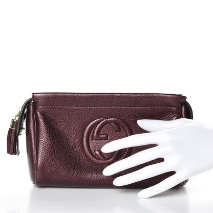 Gucci Metallic Pebbled Calfskin Soho Cosmetic Case Burgundy 2 of 10