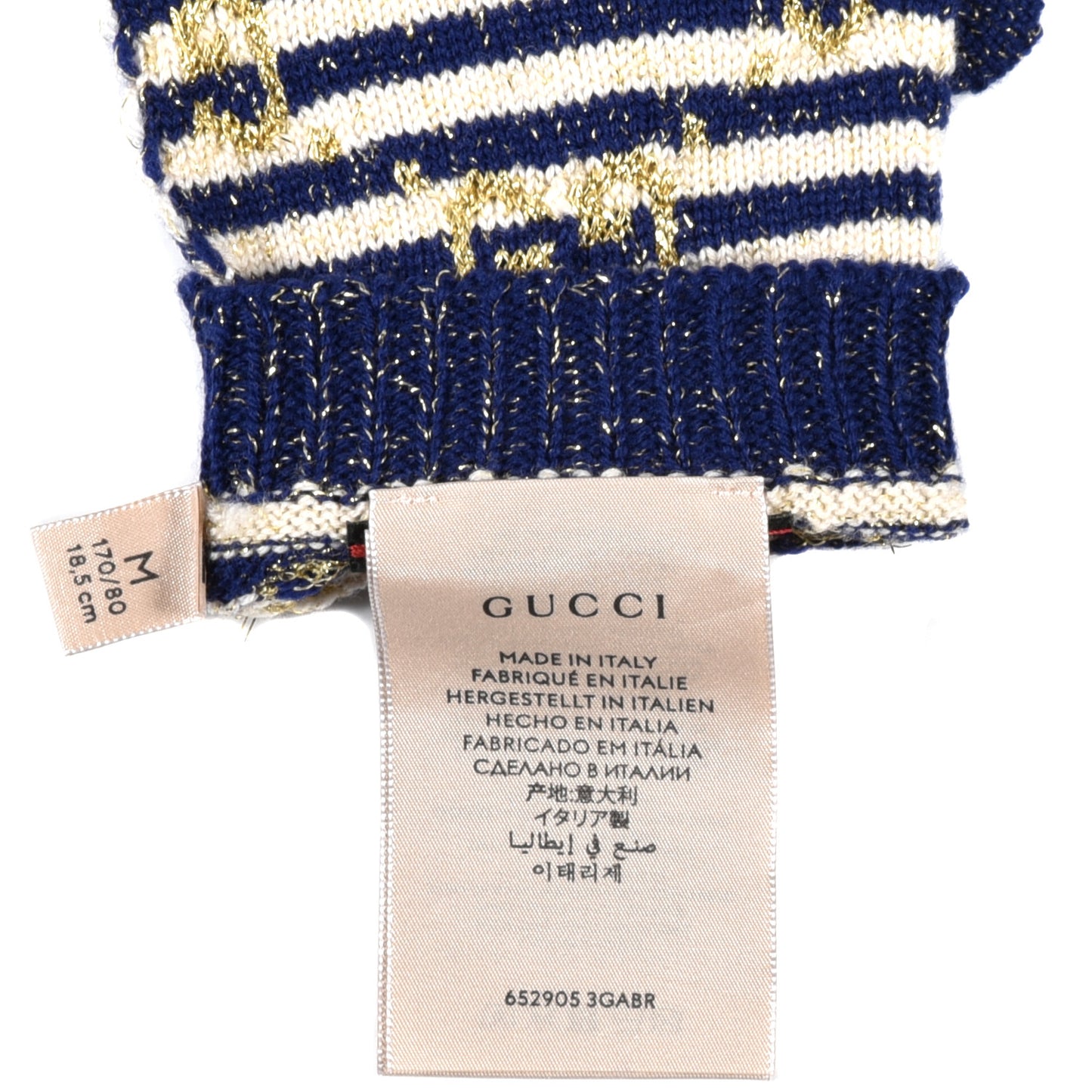 Wool Knit GG Monogram Gloves M Navy Ivory